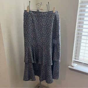 Blue Flower tiered midi skirt